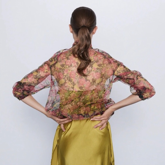 Zara Floral Print Organza Bomber Jacket - Picture 4 of 6